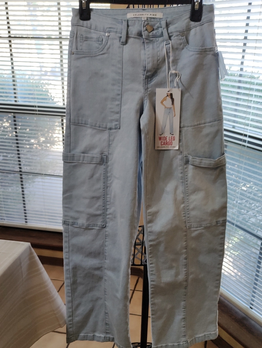 Celebrity Pink Light Wash  Blue Wide Leg Cargo Jeans